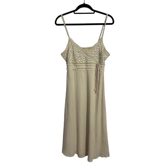 Old Navy Dresses & Skirts - VTG Y2K Old Navy Cream Beaded Neutral Braided Faux Wrap Midi Dress Size 8 Medium